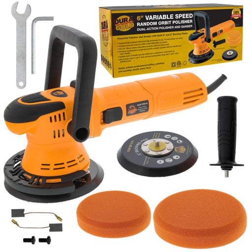 Heavy Duty 6" Random Orbit Dual-Action Polisher Buffer Sander with 2 Buffing Polishing Pads - Variable Speed 2000 to 6400 OPM, 750 Watts