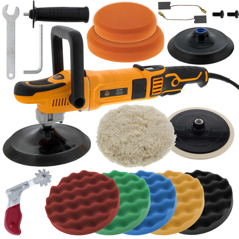 7" Rotary Polisher Buffer Sander with Buffing & Polishing 8 Pad Kit - LED Variable Speed RPM Control - High-Performance, Powerful 1200 Watts