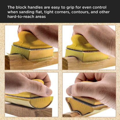 Pro Series Rectangle 4" x 1-3/4" Hand Sanding Block Base Handle with Hook & Loop Backing, 2 Pack - Attach Pad to Contoured 4" Sanding Blocks