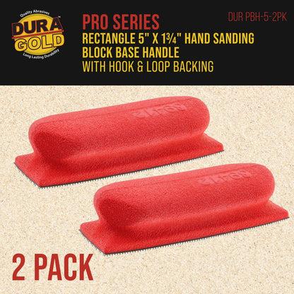 Pro Series Rectangle 5" x 1-3/4" Hand Sanding Block Base Handle with Hook & Loop Backing, 2 Pack - Attach Pad to Contoured 5" Sanding Blocks
