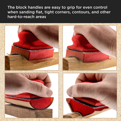 Pro Series Rectangle 5" x 1-3/4" Hand Sanding Block Base Handle with Hook & Loop Backing, 2 Pack - Attach Pad to Contoured 5" Sanding Blocks