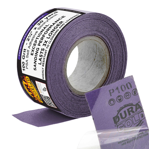 Premium 100 Grit PSA Purple Film Ceramic Longboard Sandpaper, 2-3/4" Wide Continuous 20 Yard Roll - Self Adhesive Stickyback for Auto & Wood Air File Long Board Sanders, Hand Sanding Blocks