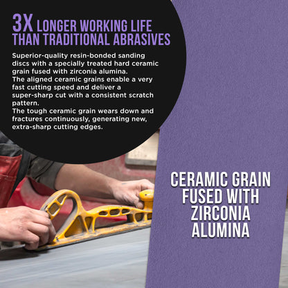 Premium 100 Grit PSA Purple Film Ceramic Longboard Sandpaper, 2-3/4" Wide Continuous 20 Yard Roll - Self Adhesive Stickyback for Auto & Wood Air File Long Board Sanders, Hand Sanding Blocks