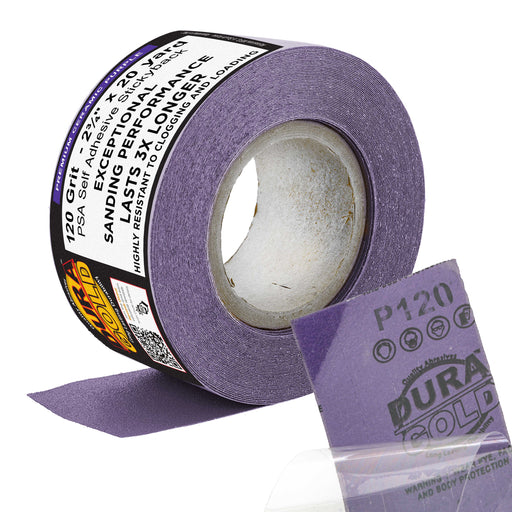 Premium 120 Grit PSA Purple Film Ceramic Longboard Sandpaper, 2-3/4" Wide Continuous 20 Yard Roll - Self Adhesive Stickyback for Auto & Wood Air File Long Board Sanders, Hand Sanding Blocks