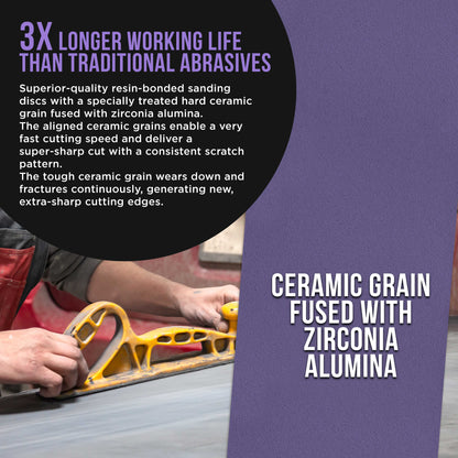 Premium 120 Grit PSA Purple Film Ceramic Longboard Sandpaper, 2-3/4" Wide Continuous 20 Yard Roll - Self Adhesive Stickyback for Auto & Wood Air File Long Board Sanders, Hand Sanding Blocks