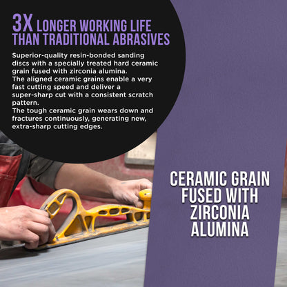 Premium 180 Grit PSA Purple Film Ceramic Longboard Sandpaper, 2-3/4" Wide Continuous 20 Yard Roll - Self Adhesive Stickyback for Auto & Wood Air File Long Board Sanders, Hand Sanding Blocks