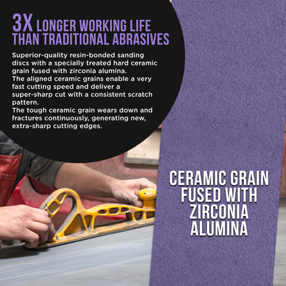 Premium 40 Grit PSA Purple Film Ceramic Longboard Sandpaper, 2-3/4" Wide Continuous 12 Yard Roll - Self Adhesive Stickyback for Auto & Wood Air File Long Board Sanders, Hand Sanding Blocks
