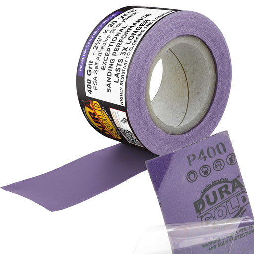 Premium 400 Grit PSA Purple Film Ceramic Longboard Sandpaper, 2-3/4" Wide Continuous 20 Yard Roll - Self Adhesive Stickyback for Auto & Wood Air File Long Board Sanders, Hand Sanding Blocks