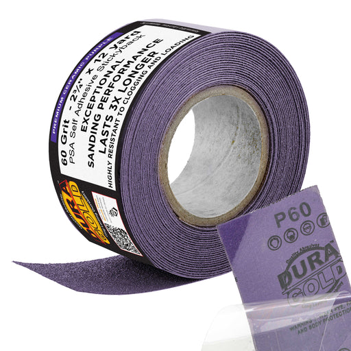 Premium 60 Grit PSA Purple Film Ceramic Longboard Sandpaper, 2-3/4" Wide Continuous 12 Yard Roll - Self Adhesive Stickyback for Auto & Wood Air File Long Board Sanders, Hand Sanding Blocks