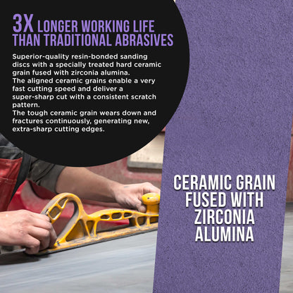 Premium 60 Grit PSA Purple Film Ceramic Longboard Sandpaper, 2-3/4" Wide Continuous 12 Yard Roll - Self Adhesive Stickyback for Auto & Wood Air File Long Board Sanders, Hand Sanding Blocks
