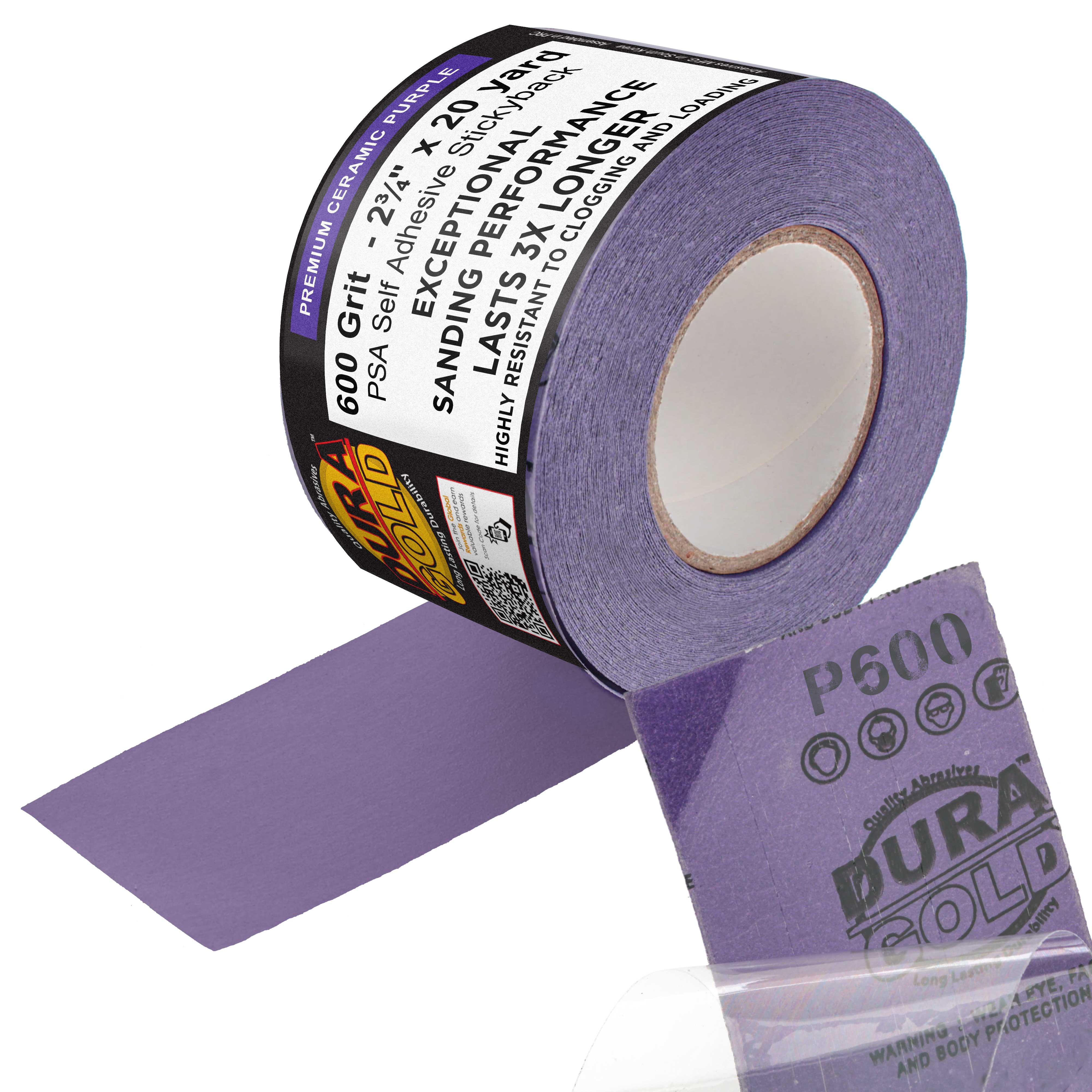 Premium 600 Grit PSA Purple Film Ceramic Longboard Sandpaper, 2-3