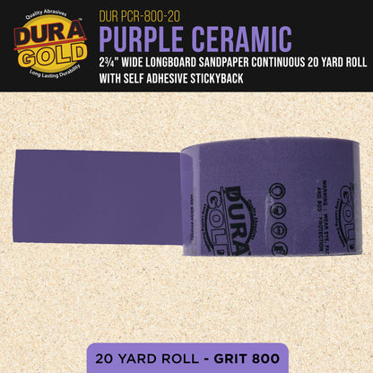 Premium 800 Grit PSA Purple Film Ceramic Longboard Sandpaper, 2-3/4" Wide Continuous 20 Yard Roll - Self Adhesive Stickyback for Auto & Wood Air File Long Board Sanders, Hand Sanding Blocks