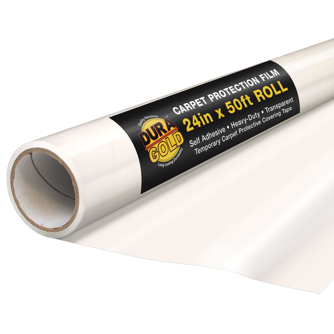 Carpet Protection Film, 24-inch x 50-foot Roll, Clear Plastic Carpet Protector, Self-Adhesive Plastic for Temporary Stair, Rug, and Floor Protection