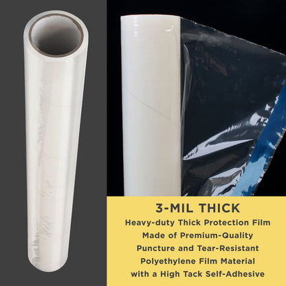 Carpet Protection Film, 24-inch x 50-foot Roll, Clear Plastic Carpet Protector, Self-Adhesive Plastic for Temporary Stair, Rug, and Floor Protection