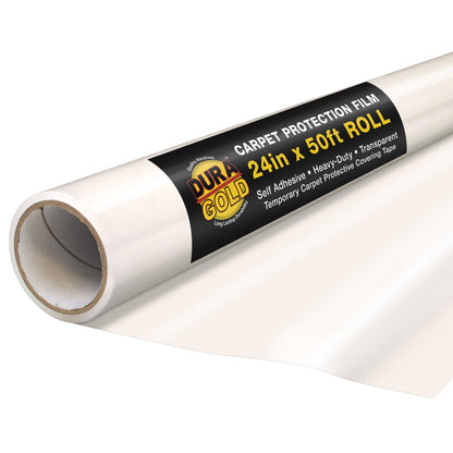 Carpet Protection Film, 24-inch x 50-foot Roll, Clear Plastic Carpet Protector, Self-Adhesive Plastic for Temporary Stair, Rug, and Floor Protection