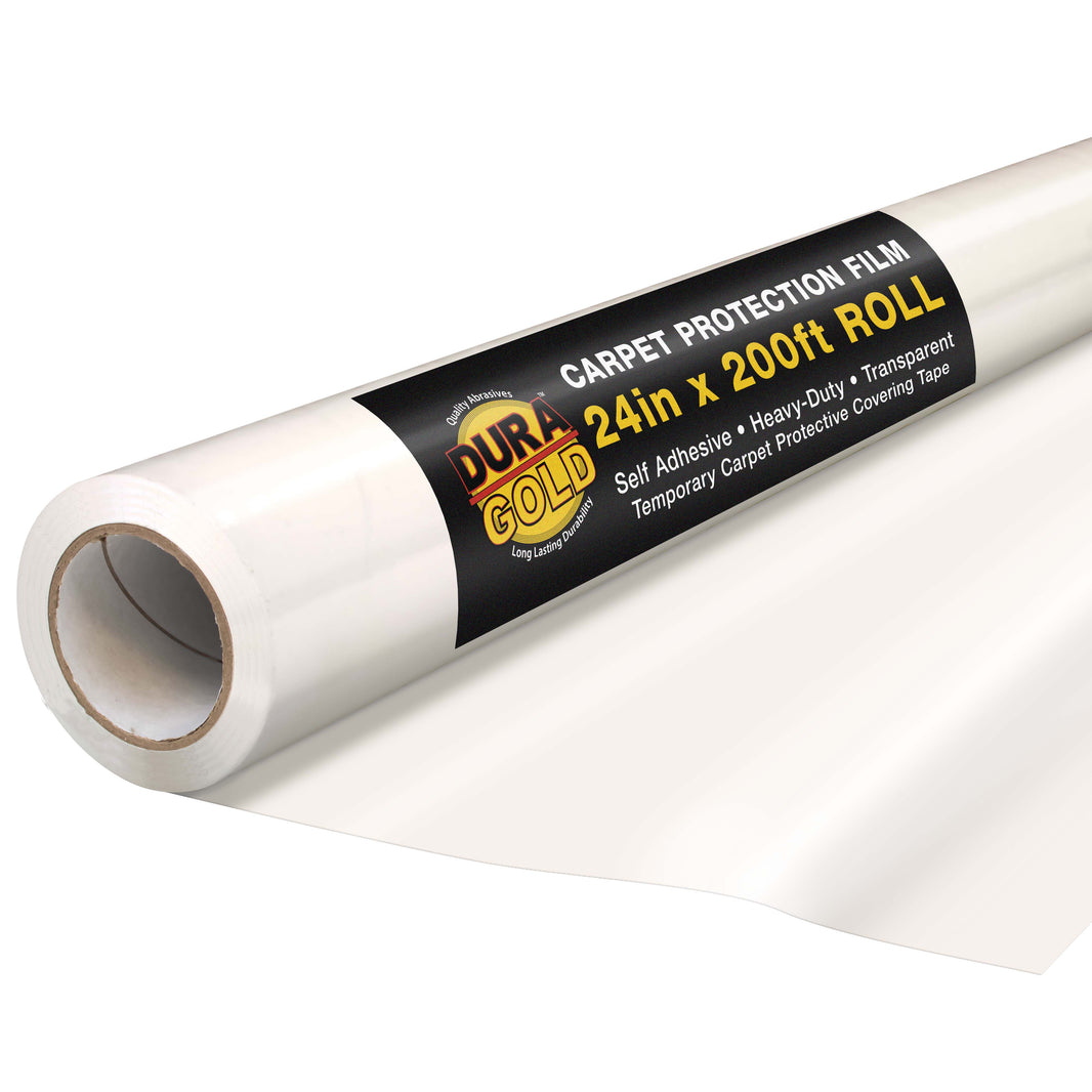 Carpet Protection Film, 24-inch x 200-foot Roll, Clear Plastic Carpet Protector, Self-Adhesive Plastic for Temporary Stair, Rug, and Floor Protection