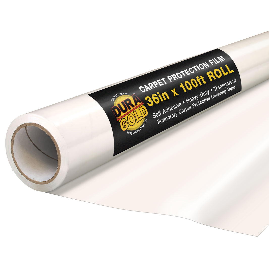 Carpet Protection Film, 36-inch x 100-foot Roll, Clear Plastic Carpet Protector, Self-Adhesive Plastic for Temporary Stair, Rug, and Floor Protection