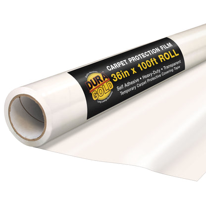 Carpet Protection Film, 36-inch x 100-foot Roll, Clear Plastic Carpet Protector, Self-Adhesive Plastic for Temporary Stair, Rug, and Floor Protection