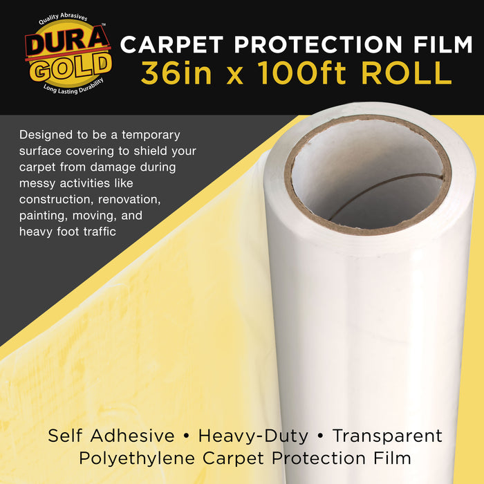 Carpet Protection Film, 36-inch x 100' Roll - Clear Self Adhesive Temporary  Carpet Protective Covering Tape - Protect Against Foot Traffic, Paint