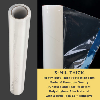 Carpet Protection Film, 36-inch x 100-foot Roll, Clear Plastic Carpet Protector, Self-Adhesive Plastic for Temporary Stair, Rug, and Floor Protection