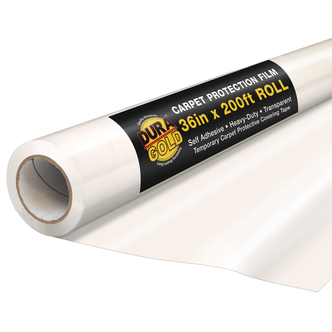Carpet Protection Film, 36-inch x 200-foot Roll, Clear Plastic Carpet Protector, Self-Adhesive Plastic for Temporary Stair, Rug, and Floor Protection