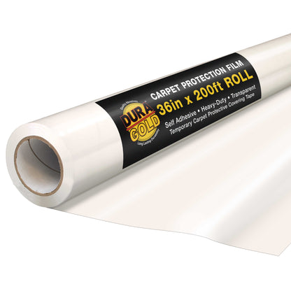Carpet Protection Film, 36-inch x 200-foot Roll, Clear Plastic Carpet Protector, Self-Adhesive Plastic for Temporary Stair, Rug, and Floor Protection
