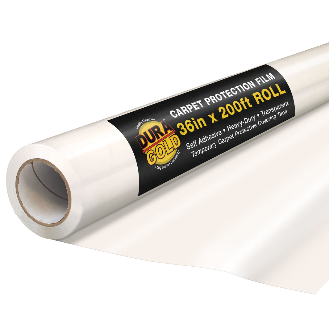 Carpet Protection Film, 36-inch x 200-foot Roll, Clear Plastic Carpet Protector, Self-Adhesive Plastic for Temporary Stair, Rug, and Floor Protection