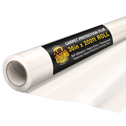 Carpet Protection Film, 36-inch x 200-foot Roll, Clear Plastic Carpet Protector, Self-Adhesive Plastic for Temporary Stair, Rug, and Floor Protection
