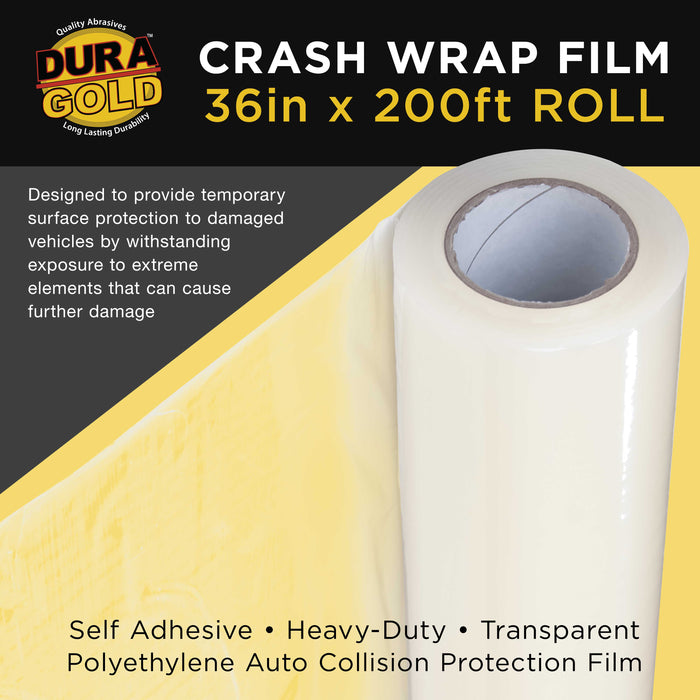 Crash Wrap Film, 36-inch x 200' Roll - Strong Clear Auto Collision Wrap, Weather, Rain, Dust Protection for Damaged Vehicles, Broken Car Windows Windshields - Attaches Securely, Easy Removal