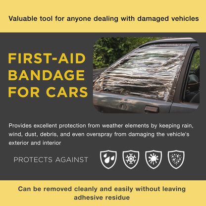 Crash Wrap Film, 36-inch x 200-foot Roll, Clear Plastic Protector, Self-Adhesive Plastic for Auto Collision, Weather, Dust Protection, Broken Windows Windshields