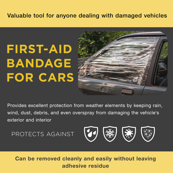 Crash Wrap Film, 36-inch x 200-foot Roll, Clear Plastic Protector, Self-Adhesive Plastic for Auto Collision, Weather, Dust Protection, Broken Windows Windshields