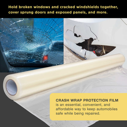 Crash Wrap Film, 36-inch x 200-foot Roll, Clear Plastic Protector, Self-Adhesive Plastic for Auto Collision, Weather, Dust Protection, Broken Windows Windshields
