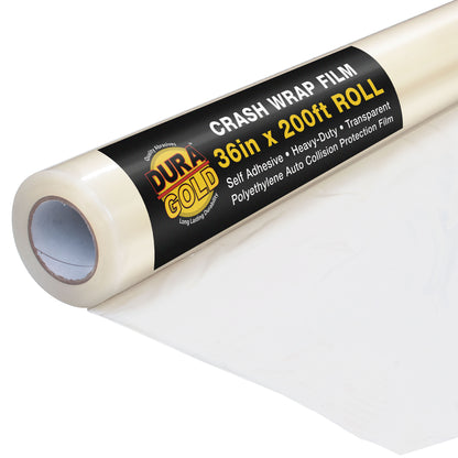 Crash Wrap Film, 36-inch x 200-foot Roll, Clear Plastic Protector, Self-Adhesive Plastic for Auto Collision, Weather, Dust Protection, Broken Windows Windshields