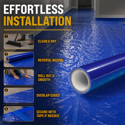 Floor Protection Film, 24-inch x 50-foot Roll, Clear Plastic Floor Protector, Self-Adhesive Plastic Floor Protection from Foot Traffic, Paint Spills, Dust, Construction, Moving