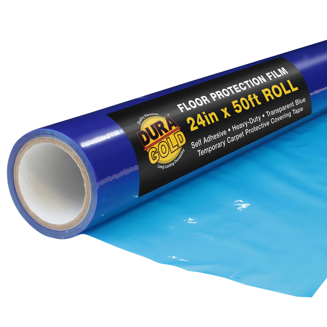 Floor Protection Film, 24-inch x 50-foot Roll, Clear Plastic Floor Protector, Self-Adhesive Plastic Floor Protection from Foot Traffic, Paint Spills, Dust, Construction, Moving