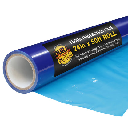 Floor Protection Film, 24-inch x 50-foot Roll, Clear Plastic Floor Protector, Self-Adhesive Plastic Floor Protection from Foot Traffic, Paint Spills, Dust, Construction, Moving