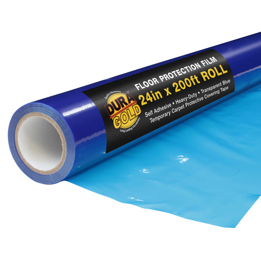 Floor Protection Film, 24-inch x 200' Roll - Blue Self Adhesive Temporary Floor Covering, Protect Flooring from Foot Traffic, Paint Spills, Dust, Construction Debris, Moving - Hardwood, Tile