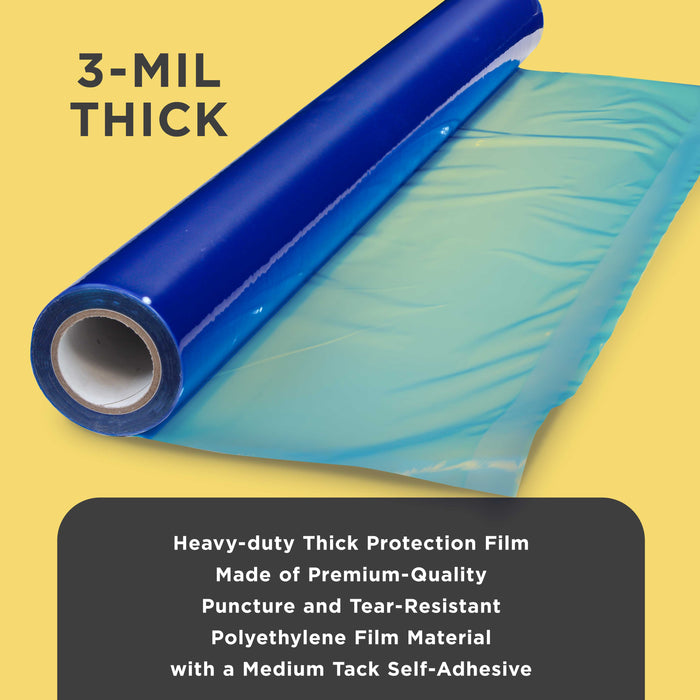 Floor Protection Film, 24-inch x 200' Roll - Blue Self Adhesive Temporary Floor Covering, Protect Flooring from Foot Traffic, Paint Spills, Dust, Construction Debris, Moving - Hardwood, Tile