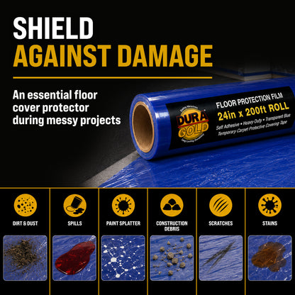 Floor Protection Film, 24-inch x 200-foot Roll, Clear Plastic Floor Protector, Self-Adhesive Plastic Floor Protection from Foot Traffic, Paint Spills, Dust, Construction, Moving