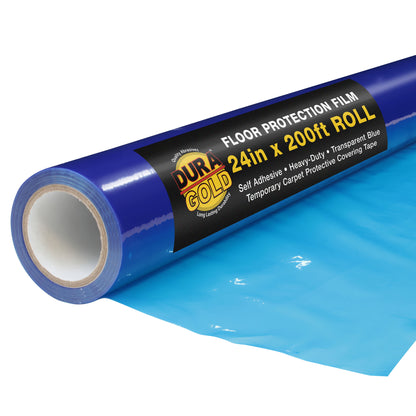 Floor Protection Film, 24-inch x 200-foot Roll, Clear Plastic Floor Protector, Self-Adhesive Plastic Floor Protection from Foot Traffic, Paint Spills, Dust, Construction, Moving