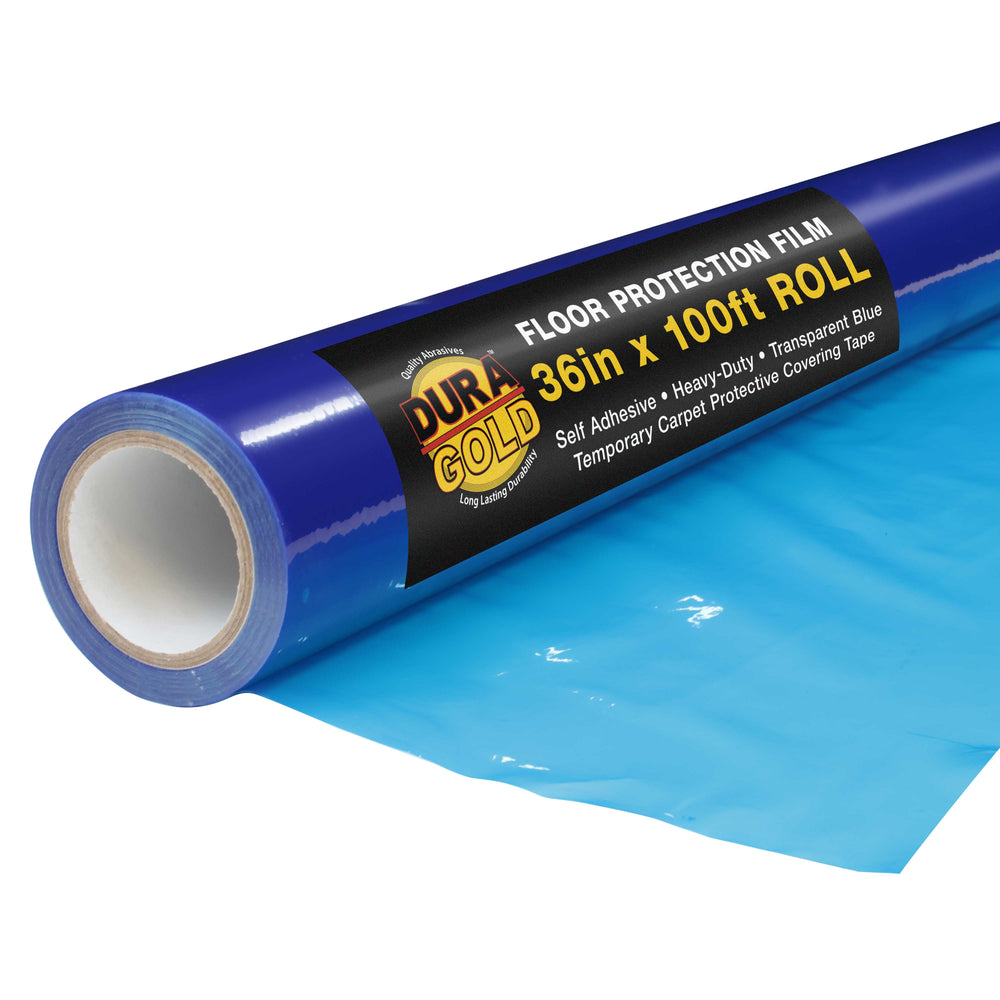 Floor Protection Film, 36-inch x 100' Roll - Blue Self Adhesive Temporary Floor Covering, Protect Flooring from Foot Traffic, Paint Spills, Dust, Construction Debris, Moving - Hardwood, Tile