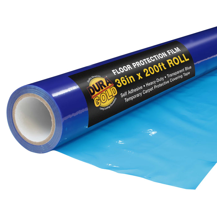 Floor Protection Film, 36-inch x 200' Roll - Blue Self Adhesive Temporary Floor Covering, Protect Flooring from Foot Traffic, Paint Spills, Dust, Construction Debris, Moving - Hardwood, Tile