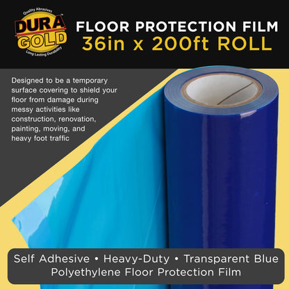 Floor Protection Film, 36-inch x 200-foot Roll, Clear Plastic Floor Protector, Self-Adhesive Plastic Floor Protection from Foot Traffic, Paint Spills, Dust, Construction, Moving