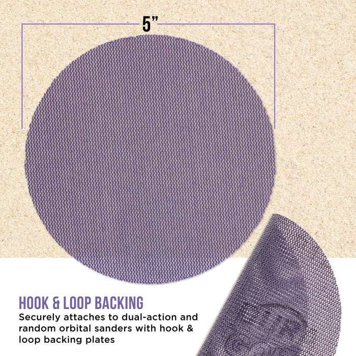 Premium 150 Grit 5" Purple Ceramic Mesh Sanding Discs, Box of 30 - Dustless Hook & Loop Backing Sandpaper for DA & Random Orbital Sanders - Long-Lasting Fast Cut