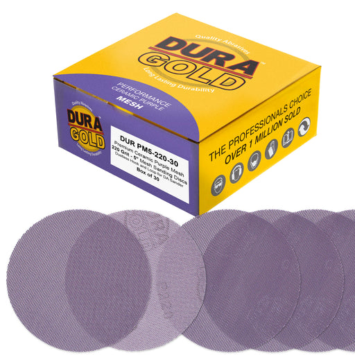 Premium 220 Grit 5" Purple Ceramic Mesh Sanding Discs, Box of 30 - Dustless Hook & Loop Backing Sandpaper for DA & Random Orbital Sanders - Long-Lasting Fast Cut