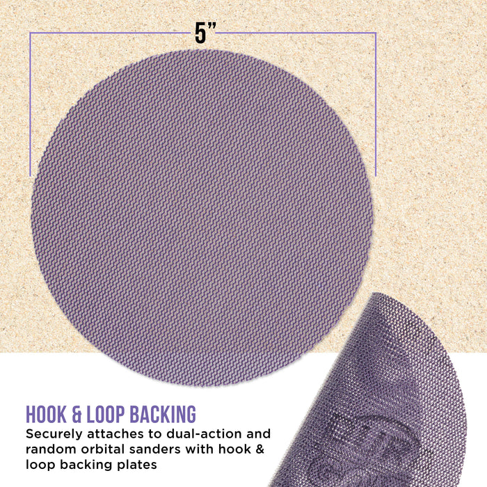 Premium 220 Grit 5" Purple Ceramic Mesh Sanding Discs, Box of 30 - Dustless Hook & Loop Backing Sandpaper for DA & Random Orbital Sanders - Long-Lasting Fast Cut