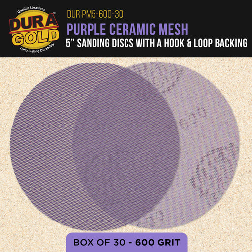 Premium 600 Grit 5" Purple Ceramic Mesh Sanding Discs, Box of 30 - Dustless Hook & Loop Backing Sandpaper for DA & Random Orbital Sanders - Long-Lasting Fast Cut