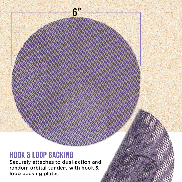 Premium 100 Grit 6" Purple Ceramic Mesh Sanding Discs, Box of 30 - Dustless Hook & Loop Backing Sandpaper for DA & Random Orbital Sanders - Long-Lasting Fast Cut