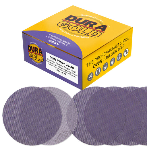 Premium 120 Grit 6" Purple Ceramic Mesh Sanding Discs, Box of 30 - Dustless Hook & Loop Backing Sandpaper for DA & Random Orbital Sanders - Long-Lasting Fast Cut