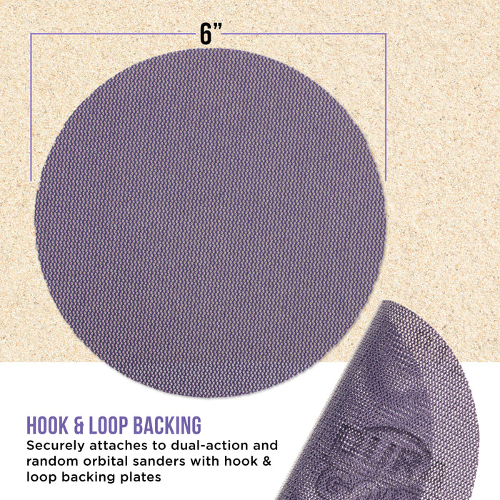 Premium 120 Grit 6" Purple Ceramic Mesh Sanding Discs, Box of 30 - Dustless Hook & Loop Backing Sandpaper for DA & Random Orbital Sanders - Long-Lasting Fast Cut